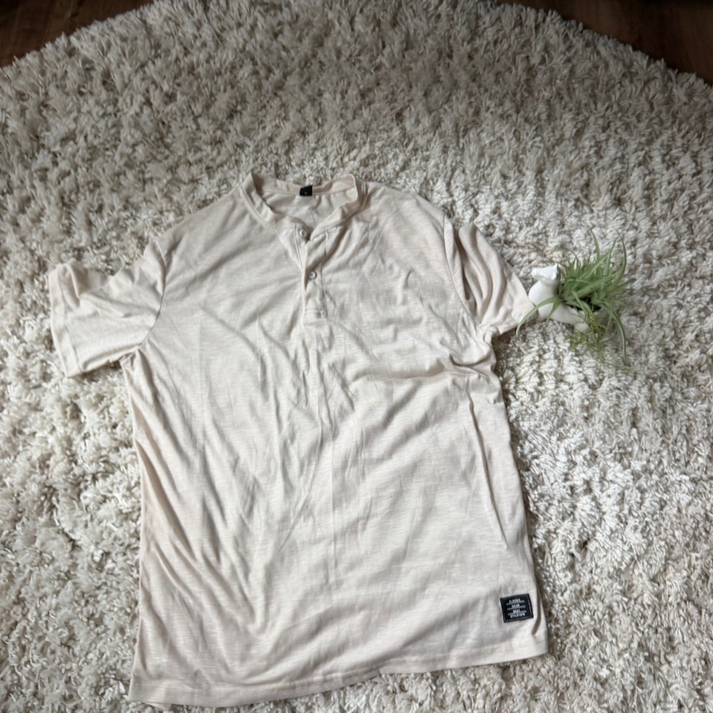 Men's Beige Henley super soft, comfortable, athletic casual extra long Shirt you